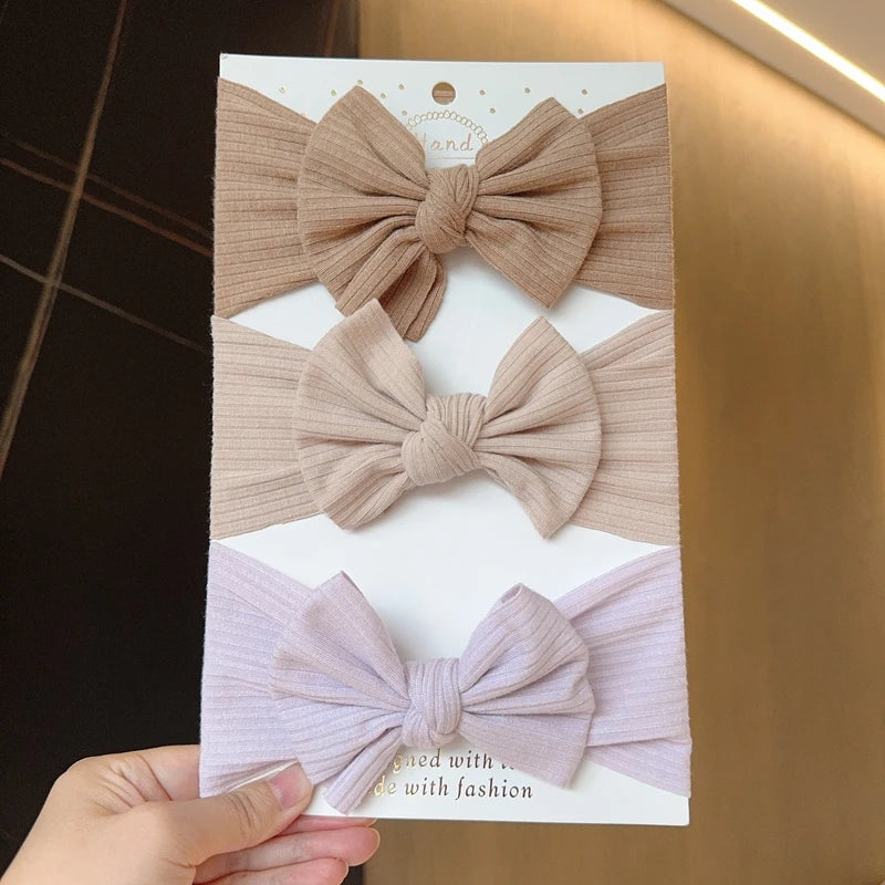 KindredCubs 3pcs Baby Girl Bows Headband Newborn Turban Hairband