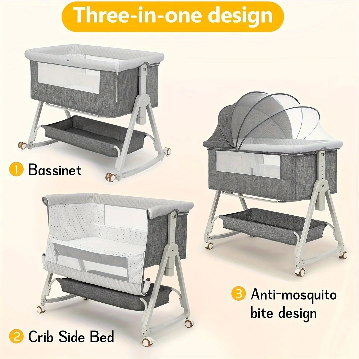 KindredCubs Baby Crib - Mobile Portable Baby Cradle Bed, Foldable
